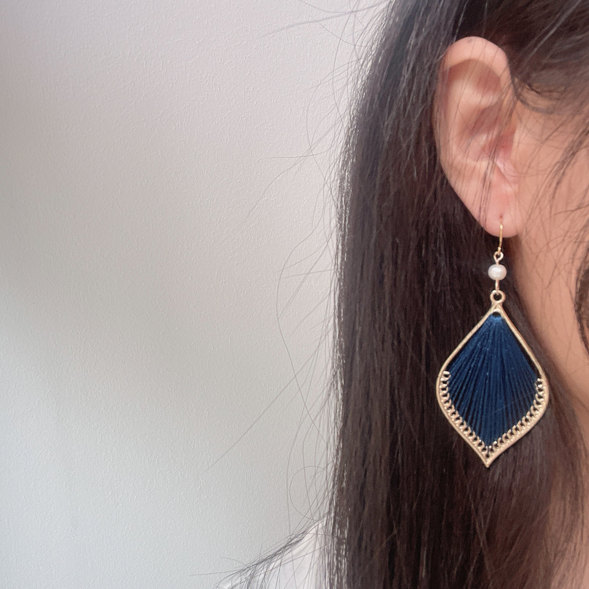Silver 925 Harp Earrings (Blue)