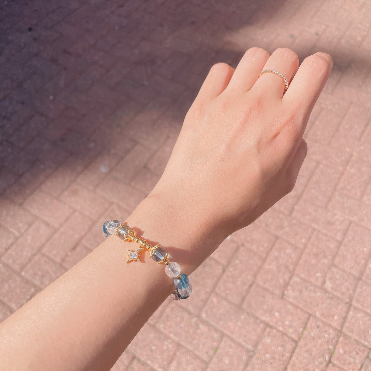 Beaded Bracelet — Blue Quartz and Clear Quartz