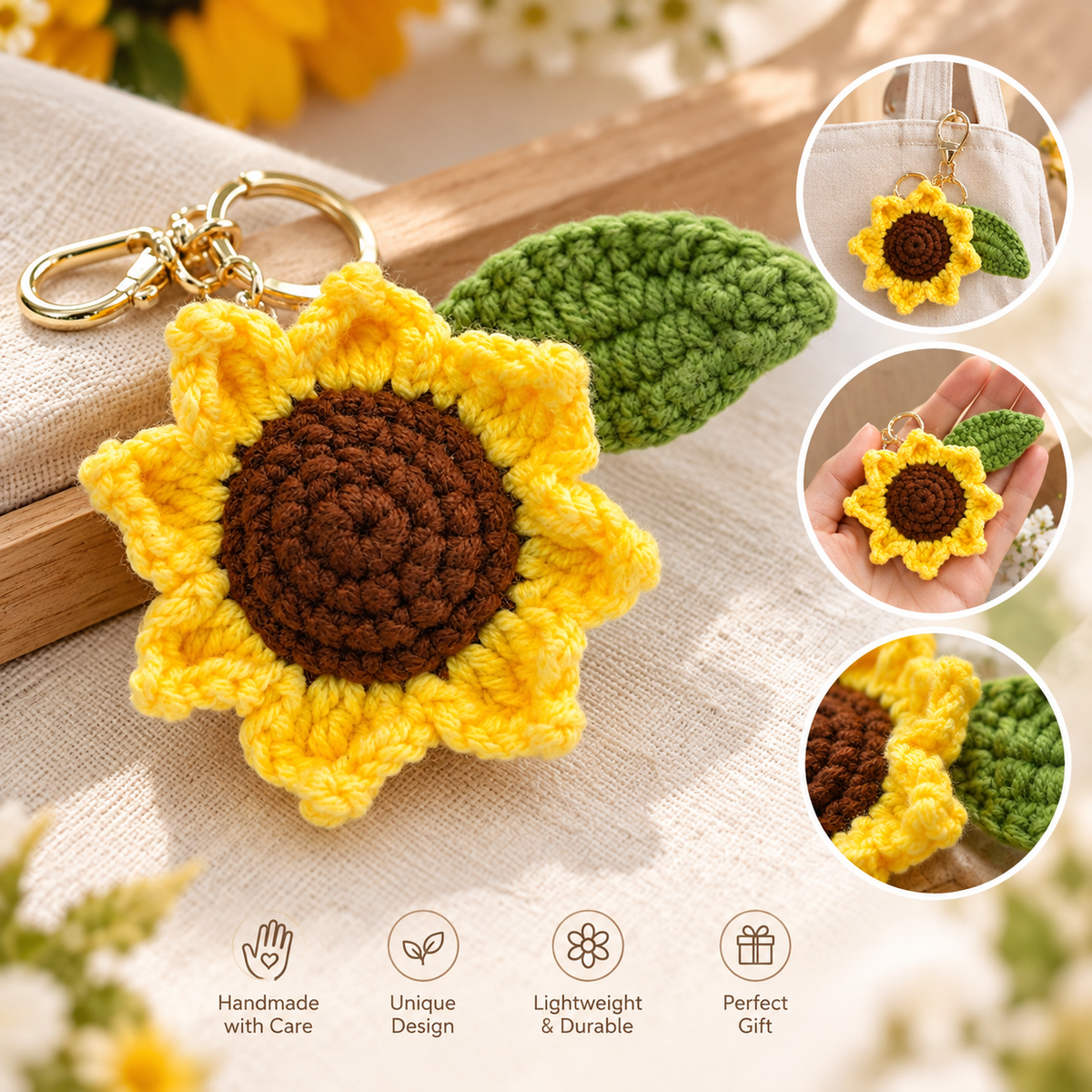 Crochet Sunflower Keychain (Yellow)